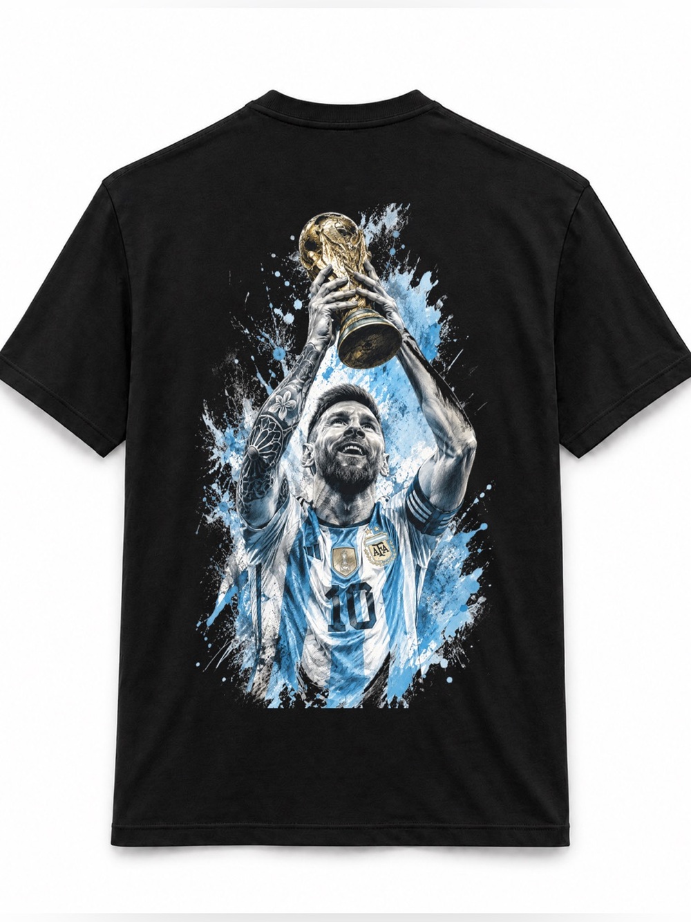 Messi World Cup 2022 Champion Men's Black Graphic Soccer Trophy Tee